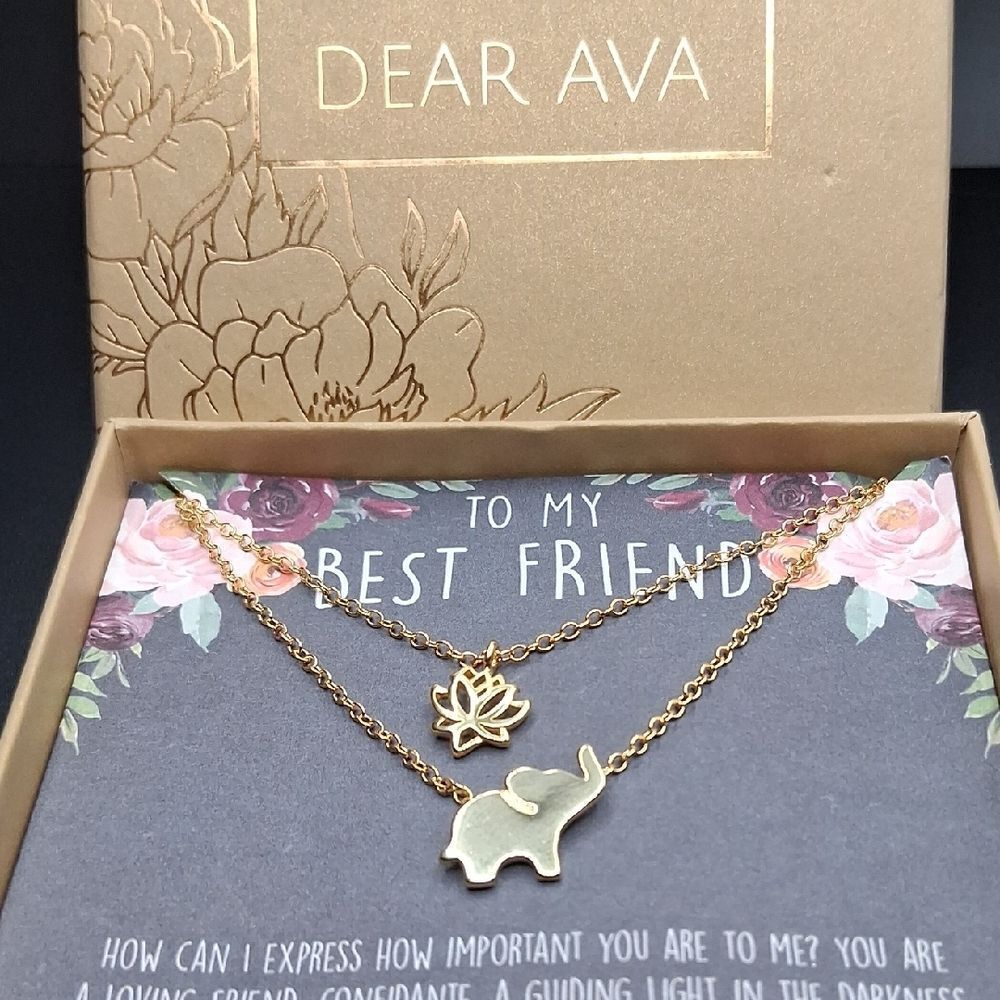 Dear Ava To My Best Friend Necklace Set New With Box, Card, Pouch. Lotus & Eleph